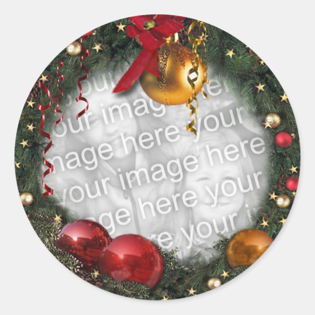 Redonda Navidades Wreath con su Pegatina de fotos (Anverso)