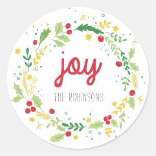 Redonda Navidades Wreath Joy Pegatina de vacaciones