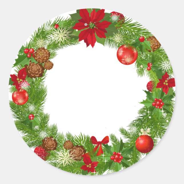 Redonda Navidades Wreath Pegatina (Anverso)
