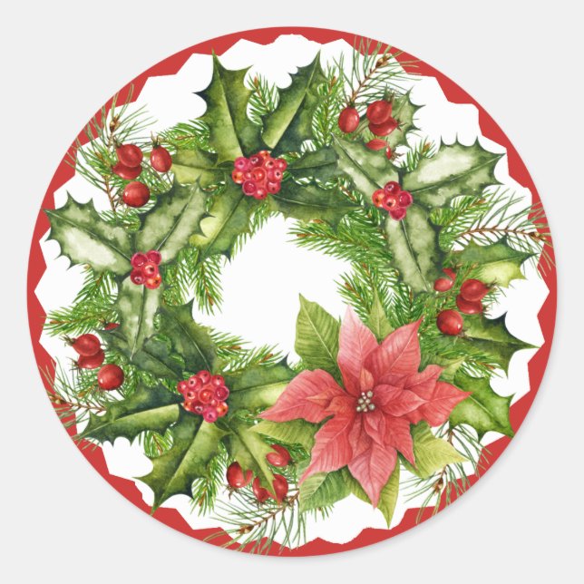 Redonda Navidades Wreath Pegatina (Anverso)