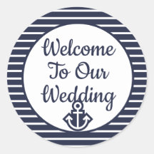 Navy Seersucker Bienvenidos A Nuestro Pegatina Bod