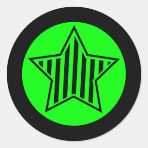 Redonda Neon Green y Black Star Round Pegatina