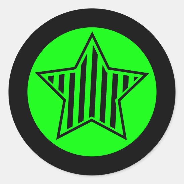 Redonda Neon Green y Black Star Round Pegatina (Anverso)