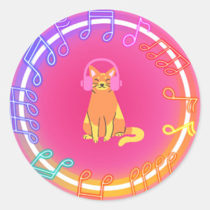 Redonda Neon Music Cat Pegatina