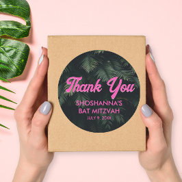 Redonda Neon Tropical Pink Personalizado Gracias Pegatina