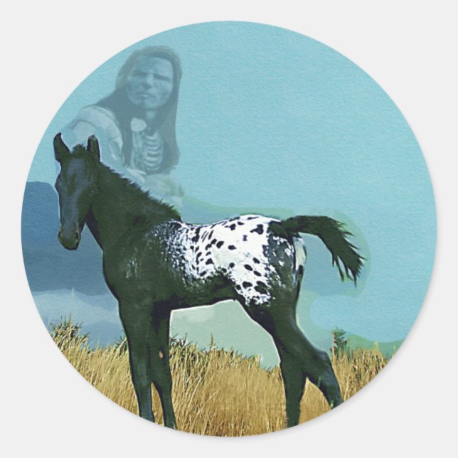 Redonda Nez Perce Pony Decal o Pegatina (Anverso)