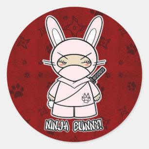 Redonda ¡Ninja Bunny! En Pegatina rojo