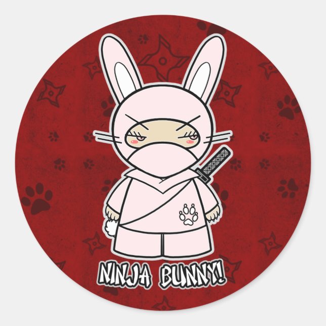 Redonda ¡Ninja Bunny! En Pegatina rojo (Anverso)