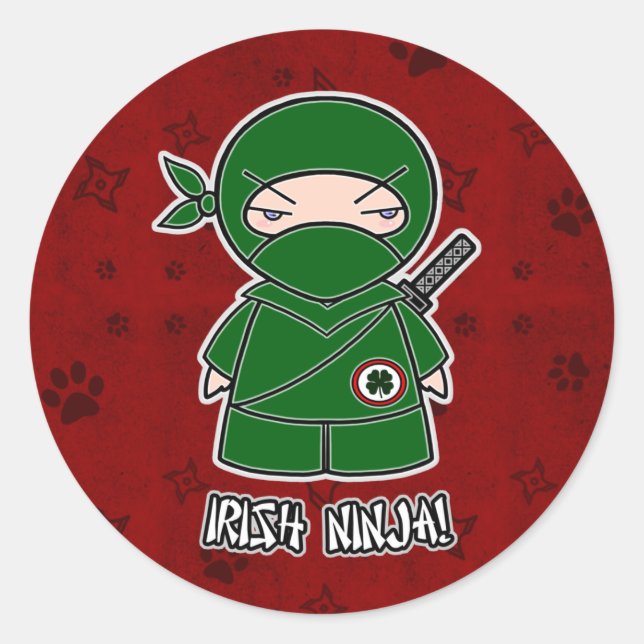 Redonda ¡Ninja irlandés! En Pegatina rojo (Anverso)