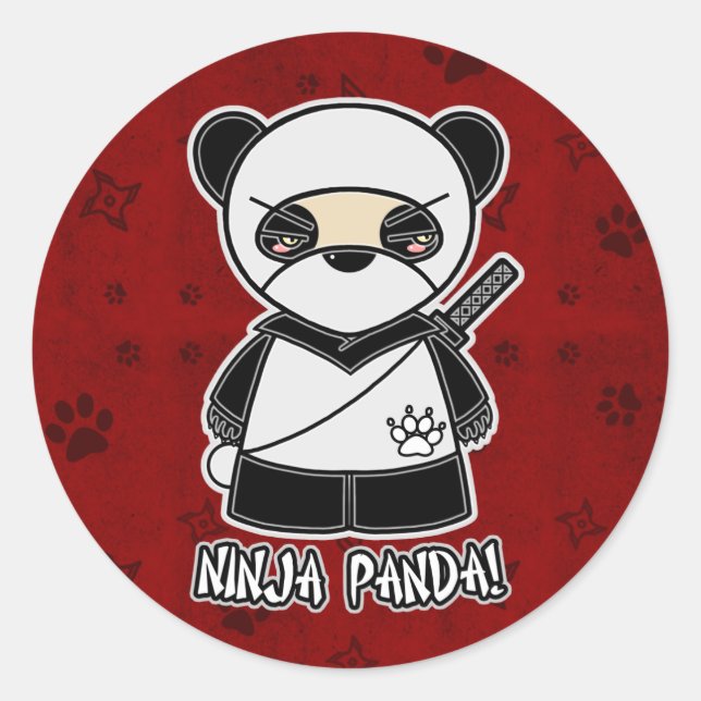 Redonda ¡Ninja Panda! En Pegatina rojo (Anverso)