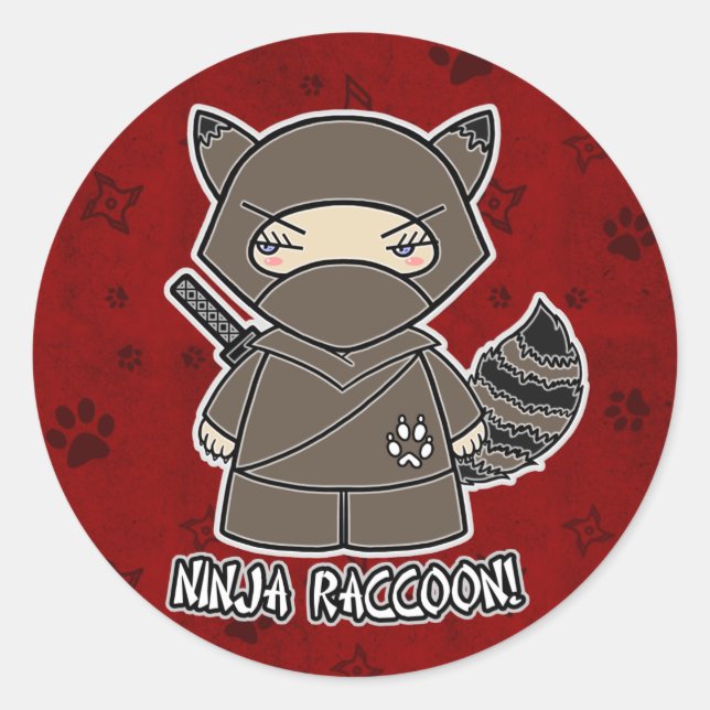Redonda ¡Ninja Raccoon! En Pegatina rojo (Anverso)