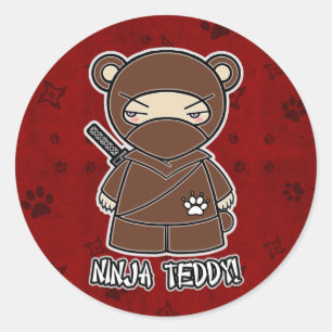Redonda ¡Ninja Teddy! En Pegatina rojo