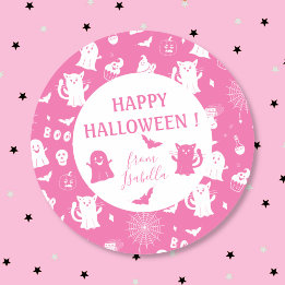 Redonda Niño Lindo Espeluznante Pegatina Rosa de Halloween