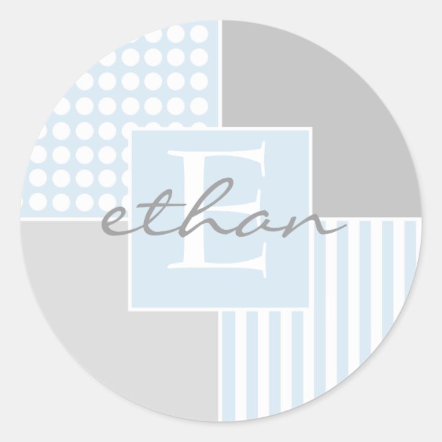 Redonda Niño Pegatina moderno azul (Anverso)