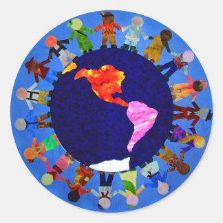 Redonda Niños Pacíficos Alrededor Del Pegatina Mundial: