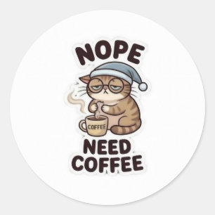 Redonda ¡NO, NECESITO CAFÉ! – Pegatina divertida para aman