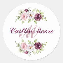 Redonda Nombre floral de bonito y Pegatina de monograma in