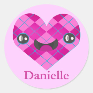 Redonda Nombre personalizado Argyle Kawaii Pegatina del co