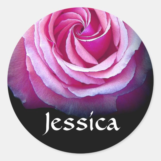 Redonda NOMBRE PERSONALIZADO - Jessica PINK Rose Pegatina (Anverso)