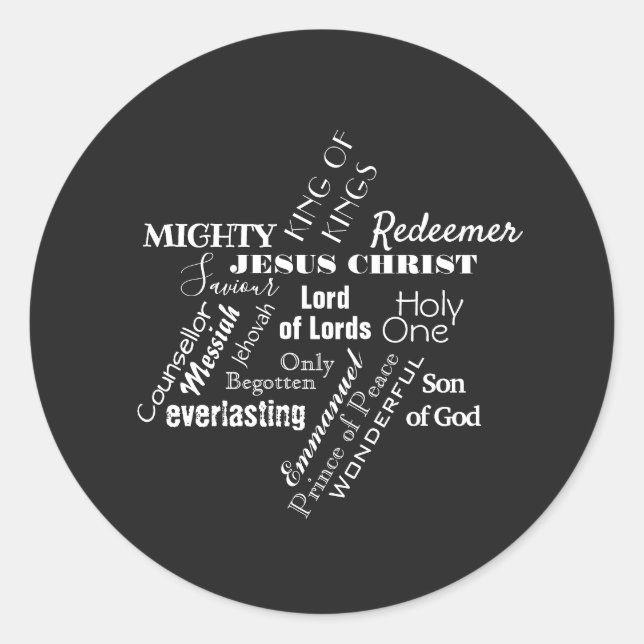 Redonda Nombres del Pegatina de Navidad de Jesús (Anverso)
