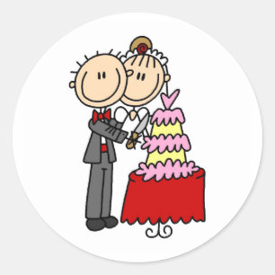 Redonda Novia Y Groom Por El Pegatina De Pastel De Boda