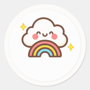 Redonda Nube Kawaii Con Pegatina De Arcoíris