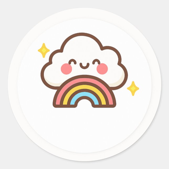 Redonda Nube Kawaii Con Pegatina De Arcoíris (Anverso)