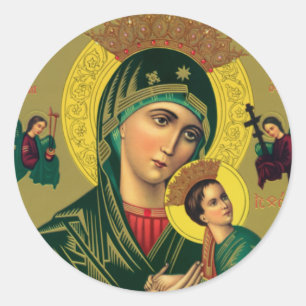 Redonda nuestra señora de ayuda perpetua pegatina redondo 