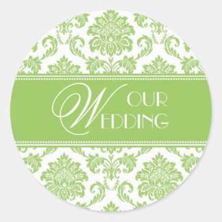 Redonda Nuestro Boda Apple Green Damask Pegatina