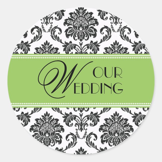 Redonda Nuestro Boda Apple Green Damask Pegatina (Anverso)