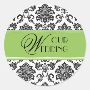 Redonda Nuestro Boda Apple Green Damask Pegatina
