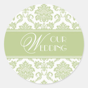 Redonda Nuestro Boda Sage Damask Pegatina