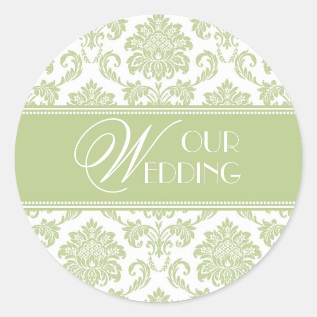 Redonda Nuestro Boda Sage Damask Pegatina (Anverso)