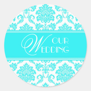 Redonda Nuestro Boda Turquoise Damask Pegatina