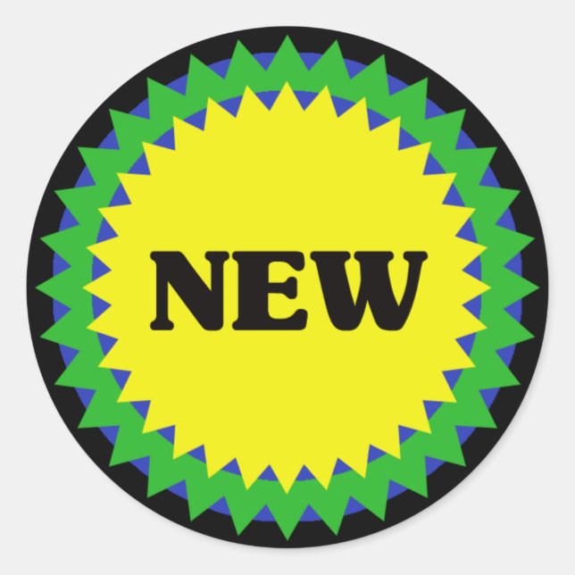 Redonda NUEVO Pegatina de ventas minoristas (Anverso)