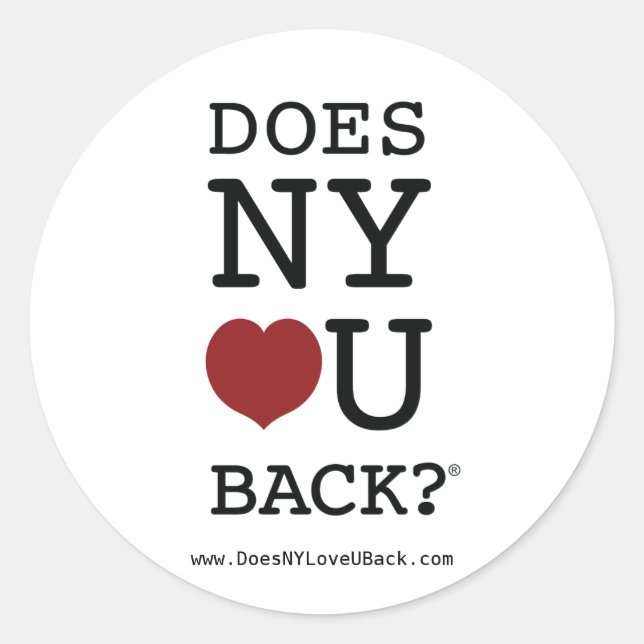 Redonda ¿NY [HEART] U BACK?® pegatina (Anverso)