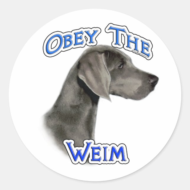 Redonda Obedece al Pegatina de Weimaraner (Anverso)