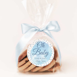Redonda Oh Baby Blue Moon & Stars Pegatina de Baby Shower