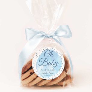 Redonda Oh Baby Blue Moon & Stars Pegatina de Baby Shower