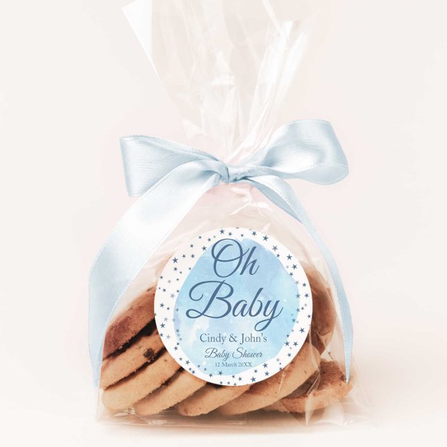 Redonda Oh Baby Blue Moon & Stars Pegatina de Baby Shower (Subido por el creador)