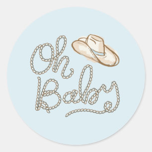 Redonda Oh Baby Cowboy Desert Pegatina de Baby Shower