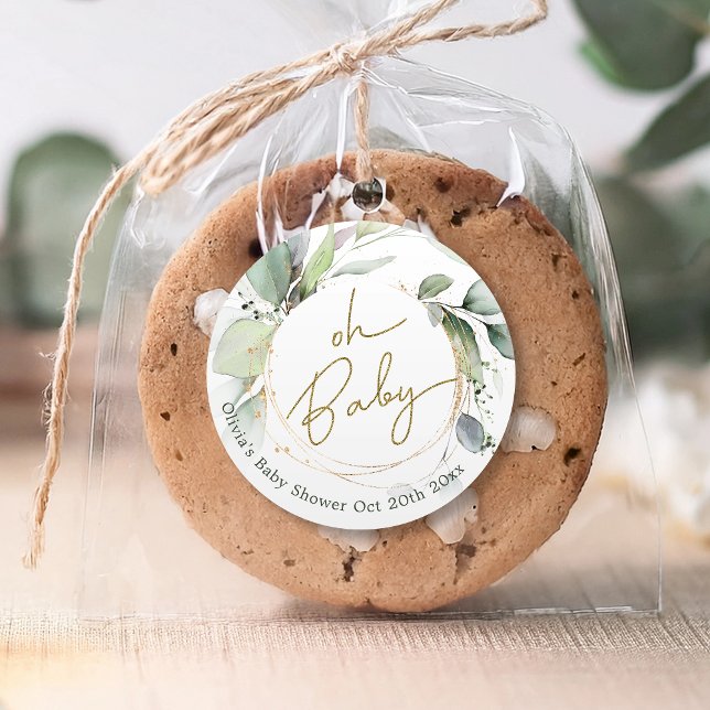 Redonda Oh Baby Eucalyptus Baby Shower Pegatina (Subido por el creador)