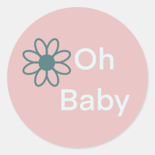 Redonda Oh Baby Pink Floral Daisy Classic Round Pegatina