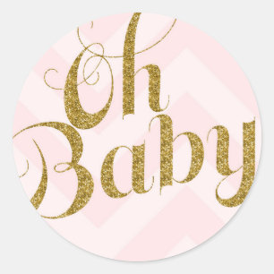 Redonda Oh Baby - purpurina de oro Pegatina del Favor de C