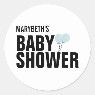 Redonda Oh bebé Pegatina simple de Baby Shower con globo a