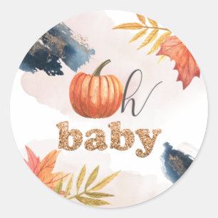 Redonda Oh bebé pequeño calabaza Pegatina de Baby Shower
