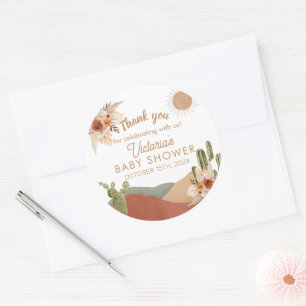 Redonda Oh Boy Baby Shower Round Pegatina   Boho Southwest