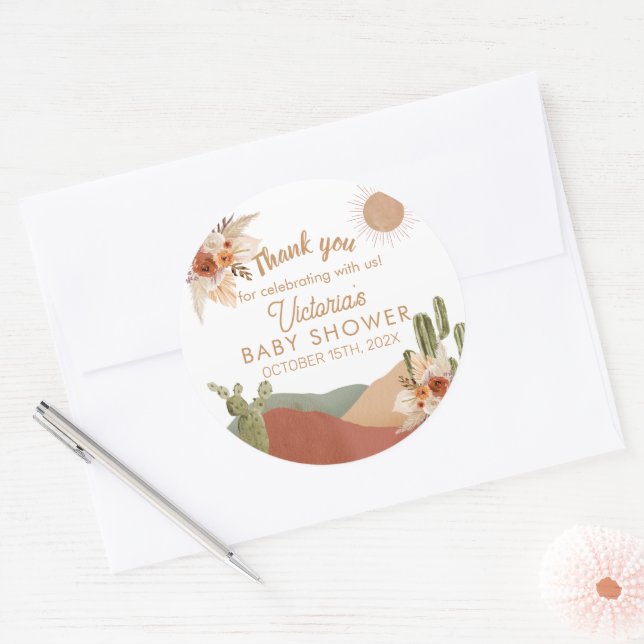 Redonda Oh Boy Baby Shower Round Pegatina | Boho Southwest (Sobre)