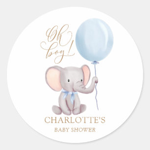 Redonda Oh Boy Blue Elephant Balloon Pegatina de Baby Show