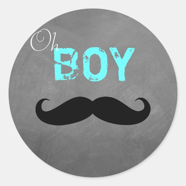 Redonda Oh Boy Mustache Pegatina (Anverso)